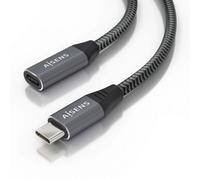 Cable Alargador USB 3.2 Aisens A107-0760/ USB Tipo-C Macho - USB Tipo-C Hembra/ Hasta 100W/ 20Gbps/ 50cm/ Gris
