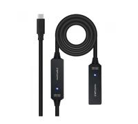 Cable Alargador USB Tipo-C 3.2 con Amplificador Nanocable 10.01.1312/ USB Tipo-C Macho - USB Tipo-C Hembra/ 10m/ Negro