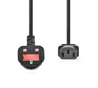 Cable Alimentación | Reino Unido Macho | IEC-320-C13 | Angulado | Recto | Niquelado | 3.00 m | Redondo | PVC | Negro | Label