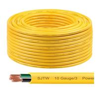 Cable amarillo SJTW 10/3 de 100 pies, cable SJTW de 3 conductores de 10 AWG con cubierta resistente a los rayos UV para cables de motor, cargadores de batería y máquina, cable eléctrico de 100 pies