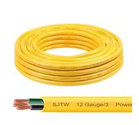 Cable amarillo SJTW 12/3 de 10 pies, cable SJTW de 3 conductores de 12 AWG con cubierta resistente a los rayos UV para cables de motor, cargadores de batería y máquina, cable eléctrico de 10 pies