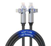 Cable Apple Carplay USB-C a Lightning de 90 Grados con Conector Giratorio de 180 Grados y 2 M [MFi, 3A, CarPlay, Datos] Cable datos iPhone Carplay de 90 Grados para iPhone 14, 13, 12, 11 X XS y iPad