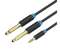 Cable Audio Jack 3.5mm a Doble 6.35mm, Vention Cable Auxiliar Estéreo Jack 3.5 a Doble 6.35 Mono Macho Cable Digital de Interfaz para Mixer, Audio Recorder, Guitarra Eléctrica, Amplificador (1M)