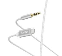 Cable auxiliar., Lightning - gato hembra 3,5 mm, nailon, 1,0 m, blanco