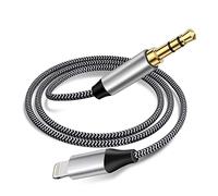 Cable auxiliar para iPhone, Lightning a 3,5 mm de audio trenzado de nailon para iPhone 14 13, 12, 11, XS XR X 8, 7, 6, iPad a coche/estéreo/auriculares/altavoz, adaptador de conector de (Silver#)