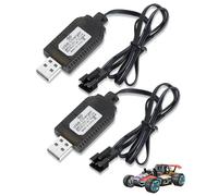 Cable Cargador USB Lipo 2S 7.4V SM-3P, 2 Piezas para baterías RC, Compatible con Coche teledirigido, Drones, Barcos, Aviones, helicópteros, indicador LED, protección contra sobrecarga, Carga Segura