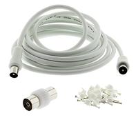 Cable coaxial de TV 1.5M delgado 3C2V - niquelado - Cable de extensión coaxial RF con acoplador adaptador para enchufe aéreo Freesat Freeview DVD VCR Virgin BT Antena Box Y Splitter (1,5 metros)