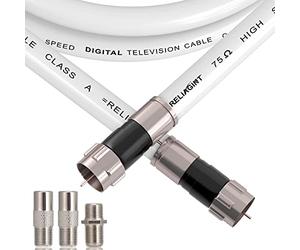 Cable coaxial RG6 blanco de 10 pies con conector F, adaptador hembra doble F81/RF, cable coaxial de alta velocidad de baja pérdida para TV HD, plato, satélite, antena y cable de TV de 10 pies