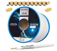 Cable coaxial SAT CCS PRO de 135 dB 50 m apantallado cable coaxial de antena de acero y cobre para instalaciones DVB-S/S2 DVB-C y DVB-T BK + 10 conectores F dorados y 2 conectores F gratis.