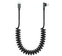 Cable Coche en Espiral de 90 Grados para iPhone, Apple Carplay y Certificado MFi, Cargador Retráctil con Transmisión de Datos, Cable USB C Corto en Ángulo Recto para iPad/iPod