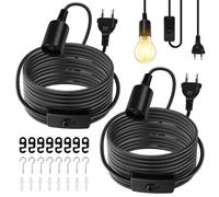 Cable colgante de lámpara E27: 2 piezas, casquillo de bombilla, lámpara colgante con interruptor, cable ajustable de 6 m para iluminación interior, dormitorio, salón, cocina, bar, negro