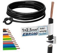 Cable conductor - Conductor simple flexible - Funda de PVC - H07V-K 2,5 mm² - Color: negro - Varias longitudes disponibles en incrementos de 5 metros - Longitud: 30 m 2,5 mm²