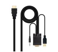 Cable Conversor Nanocable 10.15.4350/ HDMI Macho - VGA Macho - Jack 3.5 Macho - USB Macho/ 1.8m/ Negro