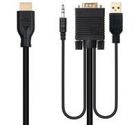 NANOCABLE 10.15.4612 - Conversor unidireccional VGA/M + AUDIO/M + USB-A/M (para alimentación) a HDMI/M, Negro, 1.8m