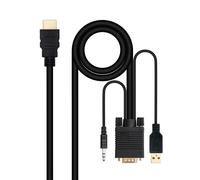 Cable Conversor Nanocable HDMI > VGA + Jack 3.5 + USB-A 1.8M Negro