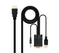 Cable Conversor Nanocable 10.15.4350/ HDMI Macho - VGA Macho - Jack 3.5 Macho - USB Macho/ 1.8m/ Negro