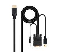 Nanocable - Conversor unidireccional VGA/M + AUDIO/M + USB-A/M (para alimentación) a HDMI/M, Negro, 1.8m