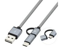 CABLE COOLBOX USB 2.0 MACHO / MICRO USB MACHO + ADAP. USB-C MACHO 1M GREY