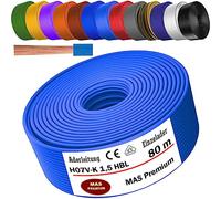 Cable de 5 a 100 m H07 V-K 1 x 1,5 mm², cable flexible simple (azul claro, 80 m)