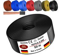 Cable de 5 a 100 m H07 V-K 6 mm² negro, marrón, azul oscuro, amarillo verdoso, gris, rojo o azul claro, cable individual flexible (negro, 50 m)