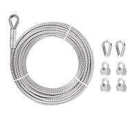 Cable de acero inoxidable de 0.5 pulgadas, cable de avión de acero inoxidable 304 de 30 pies con resistencia a la rotura de 23000 libras, cuerda de alambre de 7 x 19 hebras con abrazaderas y dedal