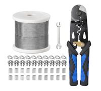 Cable de acero inoxidable de 1/8 pulgadas de 100 pies, cuerda de alambre de avión de 7 x 7 hebras, con funda de bucle y dedal de acero, clip de abrazadera de alambre, kit para colgar al aire libre