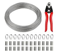Cable de Acero Inoxidable de 30m 3mm,Kit de Cuerda de Alambre con 1 Cortacables,12 Dedales,24 Manguitos de Crimpado,Núcleo de 7 x 7, Kit Cable Acero para Lámpara Colgante,Plantas Trepadoras,Valla
