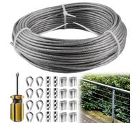 Cable de alambre de 3 mm, cable de acero inoxidable de 20 m, cable de acero inoxidable PVC revestido Kit, cuerda de acero inoxidable 304 con manguitos de aluminio, cuerda de acero con ojales, cuerda