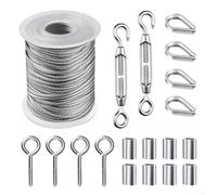 Cable de alambre de acero inoxidable de 15 m 2 mm con ganchos para colgar tienda de campaña, cortina, colgador de plantas, tendedero, candelabro al aire libre, GA