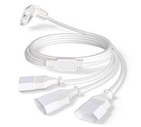 Cable de Alimentación 3 en 1, Alargador Enchufe Plano 3M, Enchufe Europeo de 250 V/2,5 A, 90° Alargador Enchufe para Televisores, Monitores, Computadoras, Lámparas, Blanco