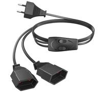 Cable de alimentación alargador de 2M con Interruptor, Cable alargador 2 en 1 Enchufe Tipo C euroconector, 0,75 mm² máx. 2,5A/250V para TV PC Monitor de Ordenador lámpara electrodomésticos, Negro