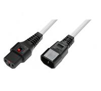 Cable de alimentación blanco IEC C14/IEC C13 recto M/F 3m con bloqueo IEC LOCK