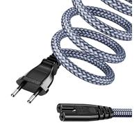 Cable de alimentación de 2 pines, cable de alimentación de 2 m, cable de alimentación (CEE 7/16 a C7) trenzado de nailon para pequeños electrodomésticos con VDE para TV, PS3/PS4/PS5, fuente de