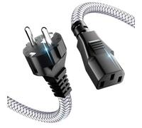 Cable de alimentación de 3 pines, cable de alimentación para dispositivos fríos, 3 m, nailon trenzado (CEE 7/7 a IEC60320 C13), conector recto con VDE para monitores, PC, impresoras, PS3/PS4 PRO