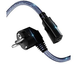 Cable de alimentación de 3 pines, RIKSOIN cable para dispositivos de baja tensión de 10 m, nylon trenzado, cable de corriente universal (CEE 7/7 a IEC60320 C13) con VDE para monitores, PC, impresoras