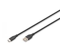 DIGITUS Cable de conexión USB 2.0-1 m - USB-A a USB-C - Funda de silicona flexible con protección contra dobleces - Hasta 480 Mbit/s - Cable con Plug & Play - Negro