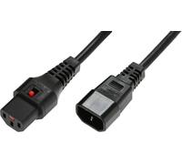 Cable de alimentación IEC C14/IEC C13 recto M/F 2m negro con bloqueo IEC LOCK