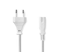 Cable de alimentación Nedis - Euro macho | IEC-320-C7 | 3,00 m Recto | Recto | Niquelado | Plano | PVC | Blanco | Etiqueta