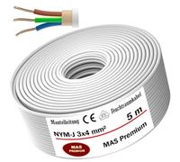 Cable de alimentación para habitación húmeda, de 5 a 100 m, línea de revestimiento NYM-J 3 x 4 mm², anillo de cable eléctrico para colocación fija (5 m)