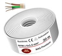 Cable de alimentación para habitación húmeda, de 5 a 100 m, línea de revestimiento NYM-J 4 x 1,5 mm², anillo de cable eléctrico para colocación fija (30 m)