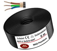 Cable de alimentación subterráneo, cable de alimentación de 5 a 100 m, NYY-J 3 x 2,5 mm², anillo de cable eléctrico para instalación al aire libre, tierra (5 m)