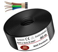 Cable de alimentación subterráneo, cable de alimentación de 5 a 100 m, NYY-J 5 x 1,5 mm², anillo de cable eléctrico para instalación al aire libre, tierra (40m)