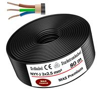 Cable de alimentación subterráneo de 5 a 100 m, NYY-J 3x2,5 mm², anillo de cable eléctrico para instalación al aire libre, tierra (80 m)