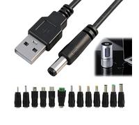 Cable de Alimentación USB a DC 5V 3A, 100cm Cable USB a DC 5.5x2.1mm, con 13 Conectores Intercambiables, Cable de Carga Universal con Adaptadores Micro USB, Tipo C, LED Terminal, Varias Medidas DC
