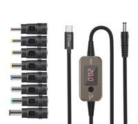 Cable de alimentación USB C a CC 100 W 5 V-20 V salida (8 rectos) | Nylon para chaqueta trenzada, núcleo interno TPE, 10 tamaños de conector incluidos, rango de salida de 5 V a 20 V