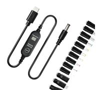 Cable de alimentación USB Tipo C con Salida, with 13 adapters | Interfaz de salida de enchufe, control de voltaje seleccionable, tamaño y polaridad del conector múltiple y