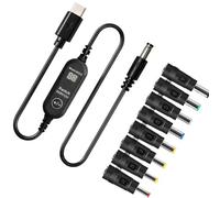 Cable de alimentación USB Tipo C con Salida, with 8 adapters | Interfaz de salida de enchufe, control de voltaje seleccionable, tamaño y polaridad del conector múltiple y
