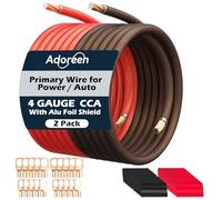 Cable de alimentación y tierra de calibre 4 AWG de 25 pies negro + 25 pies rojo, kit de cableado de batería de soldadura suave CCA blindado de alta potencia, para amplificador de audio de coche
