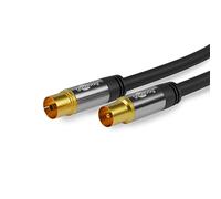 Cable de antena de televisión (135 dB, 4 conectores dorados, conector coaxial hembra hembra (2 m), color negro