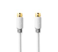 Cable de antena y satélite | F Macho | F Macho | Chapado en oro | 75 ohmios | Protección de carcasa única | 1,00m | Redondo | PVC | Blanco | Caja